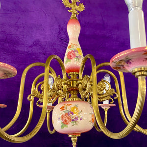 Large Dark Pink Delft Chandelier