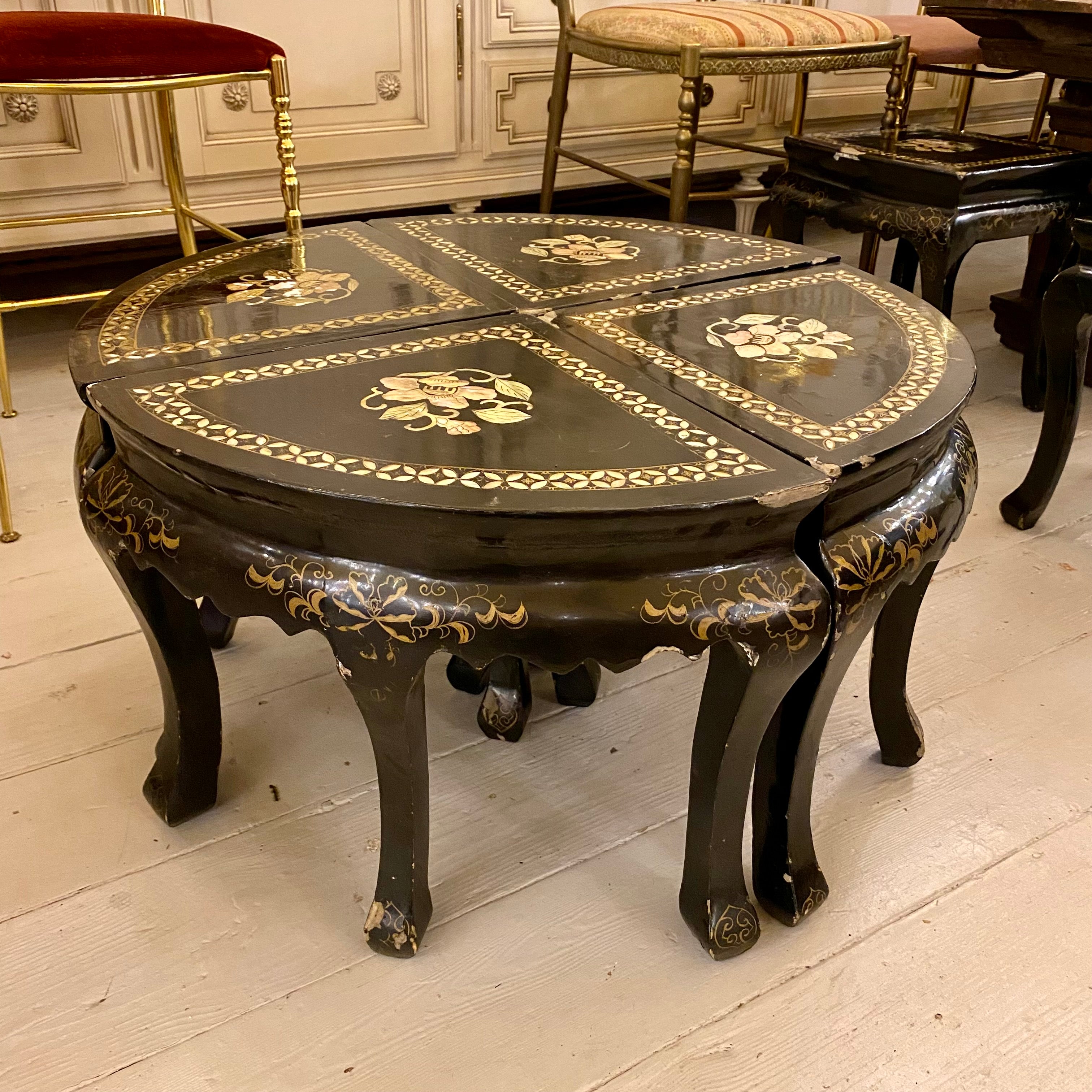 Precious Hand Painted Japanese Side Tables with Mother of Pearl Inlay - SOLD