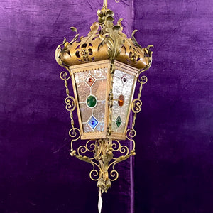 Antique Lantern with Lead Paned Glass - SOLD