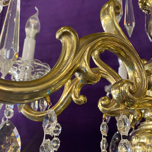 Heavy Polished Brass  Crystal Chandelier - SOLD