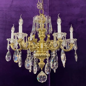 Heavy Polished Brass  Crystal Chandelier - SOLD