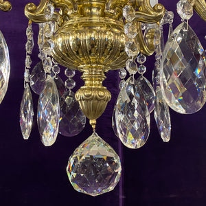 Heavy Polished Brass  Crystal Chandelier - SOLD