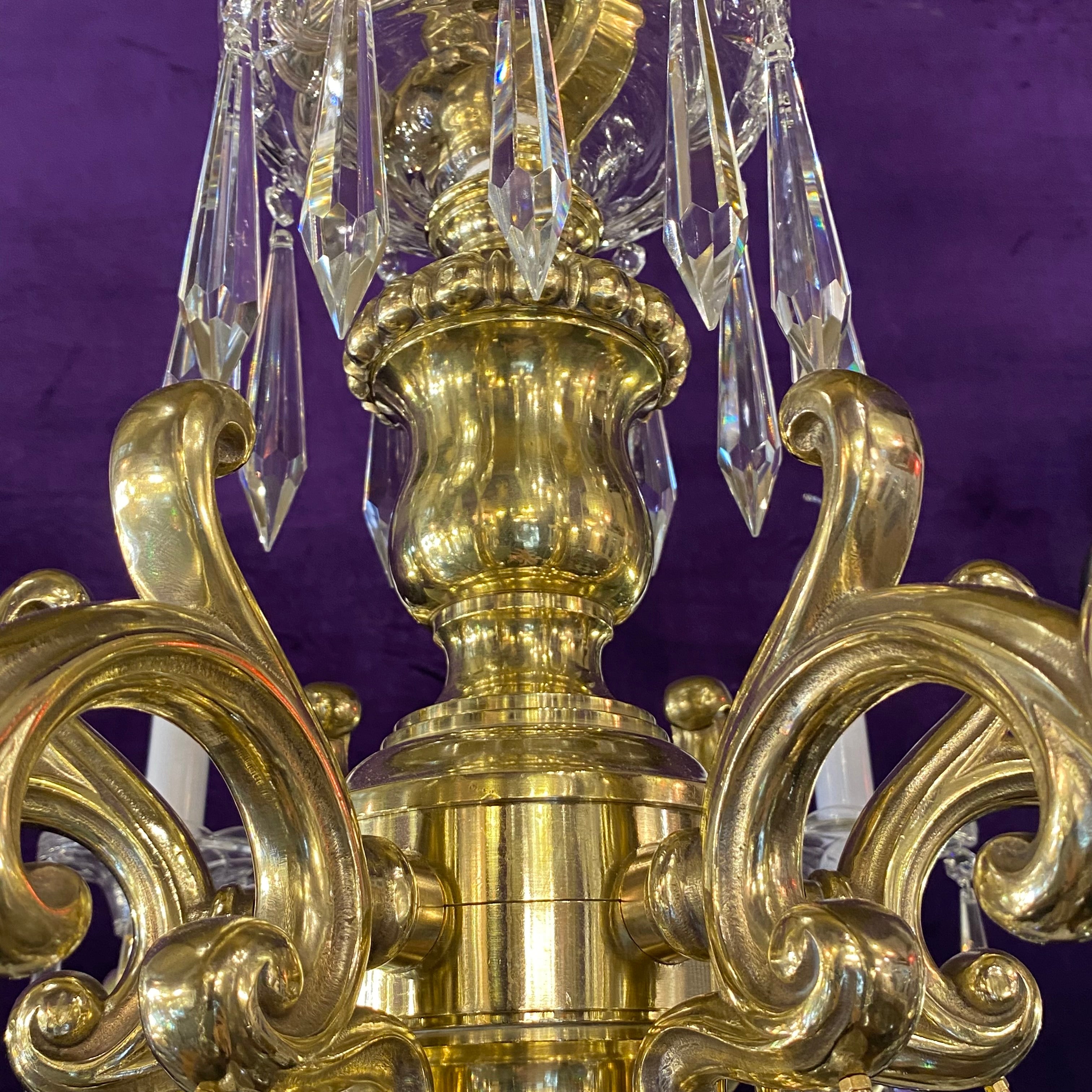 Heavy Polished Brass  Crystal Chandelier - SOLD