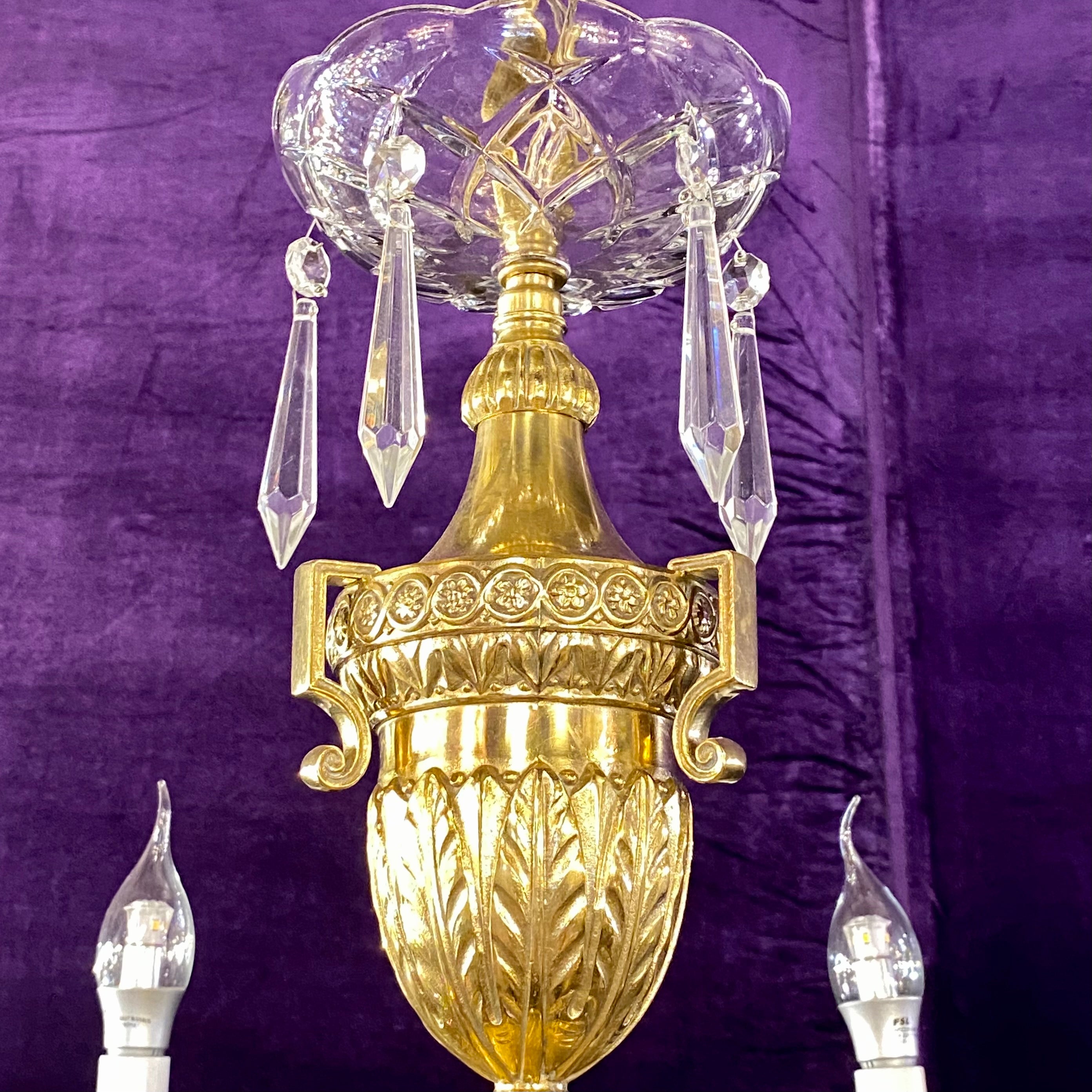 Antique Polished Brass Chandelier with Empire Style Details - SOLD