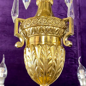 Antique Polished Brass Chandelier with Empire Style Details - SOLD