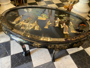 Japanese Hand Painted Coffee Table with Mother of Pearl Inlay - SOLD