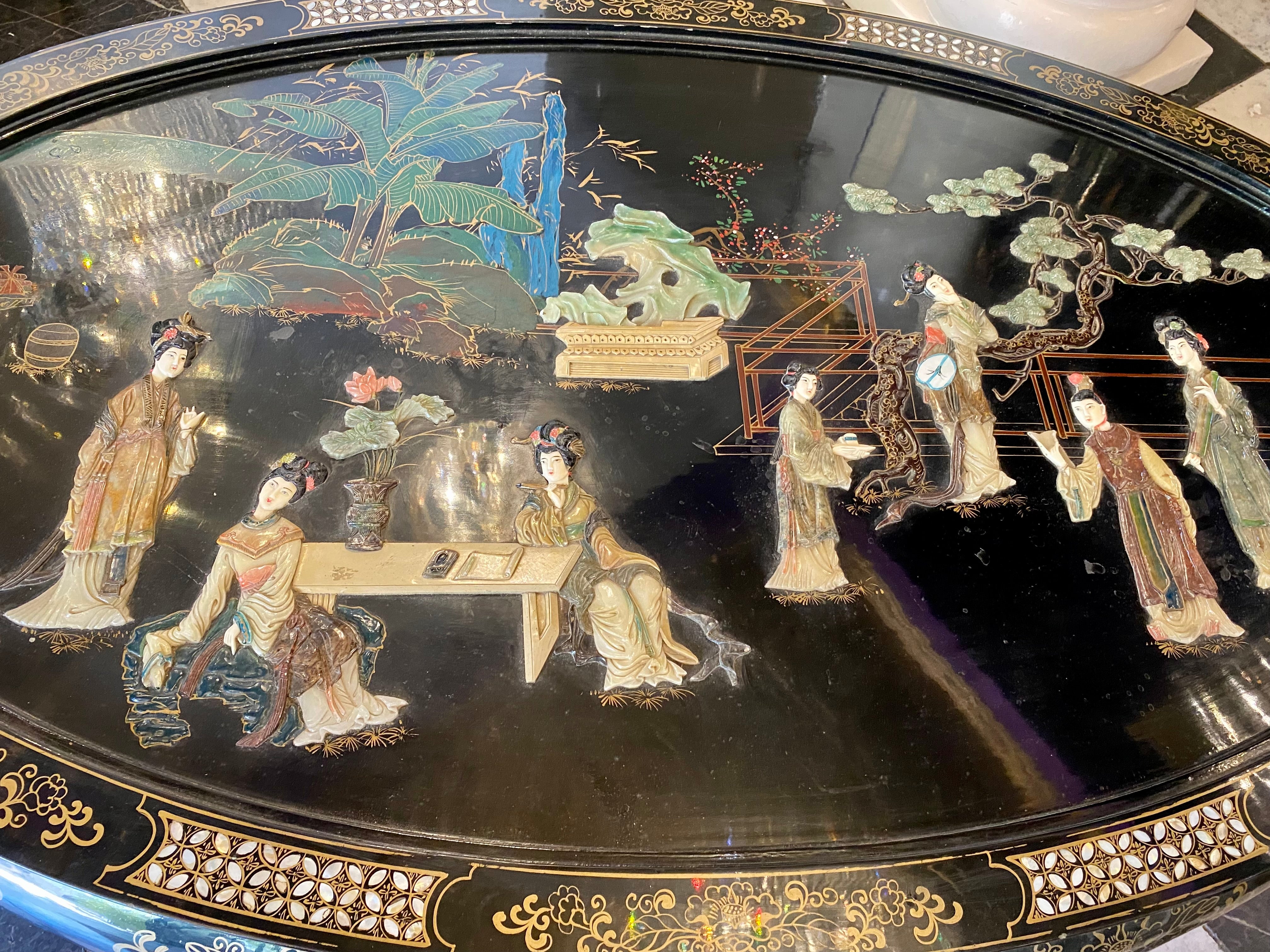 Japanese Hand Painted Coffee Table with Mother of Pearl Inlay - SOLD