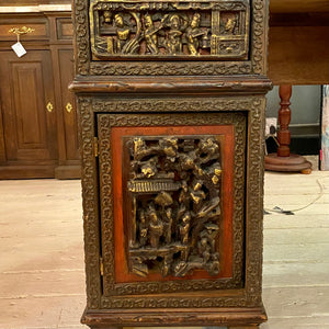 Carved Wood Indonesian Partners Desk with Beveled Glass Top - SOLD