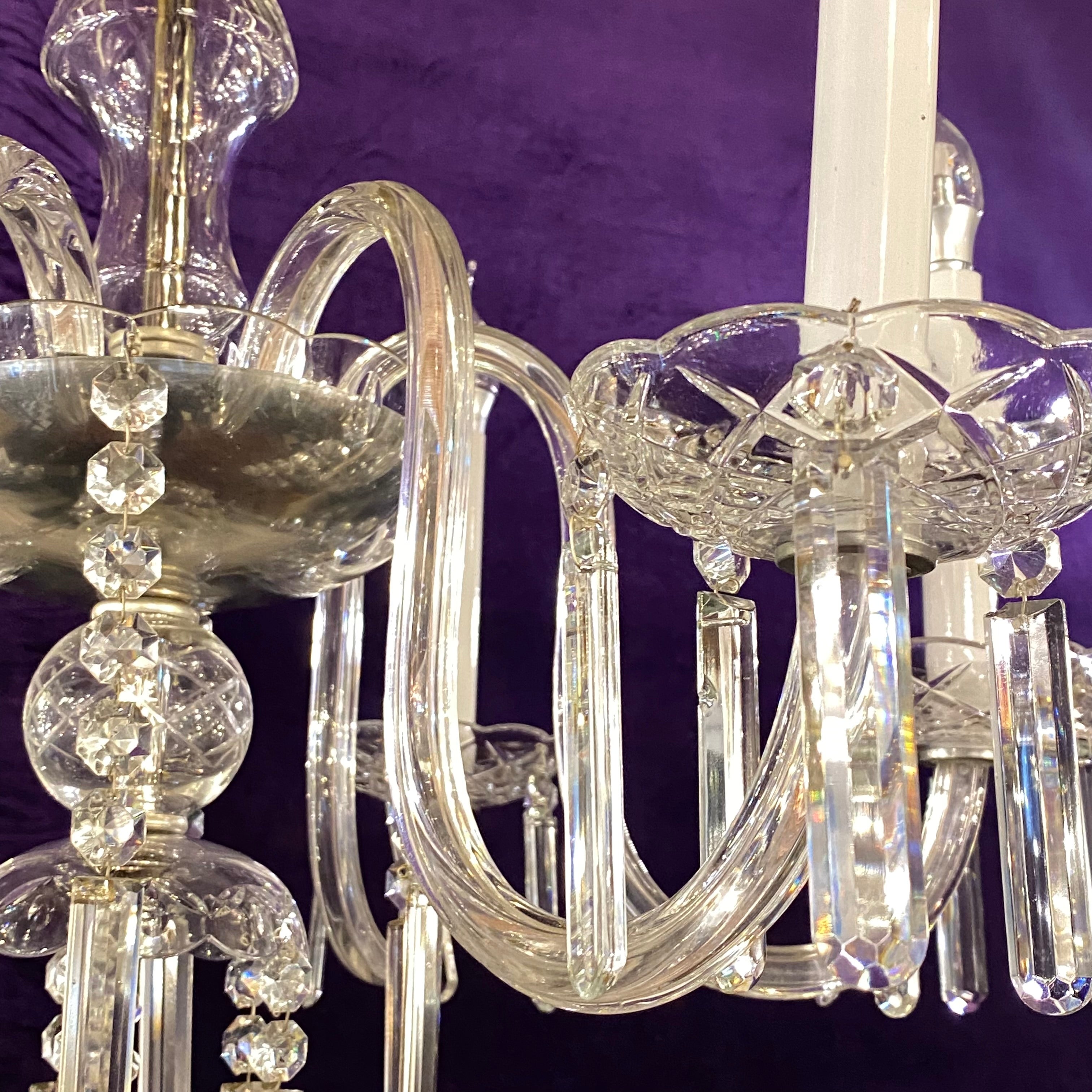 1920's Venetian Glass Chandelier with Original Crystals