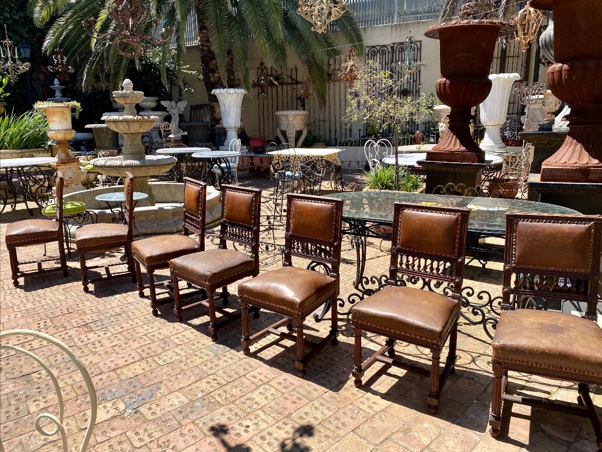 Beautiful Antique Leather and Oak Dining Chairs