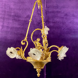 Exquisite and Rare French Romantic Brass Chandelier - SOLD