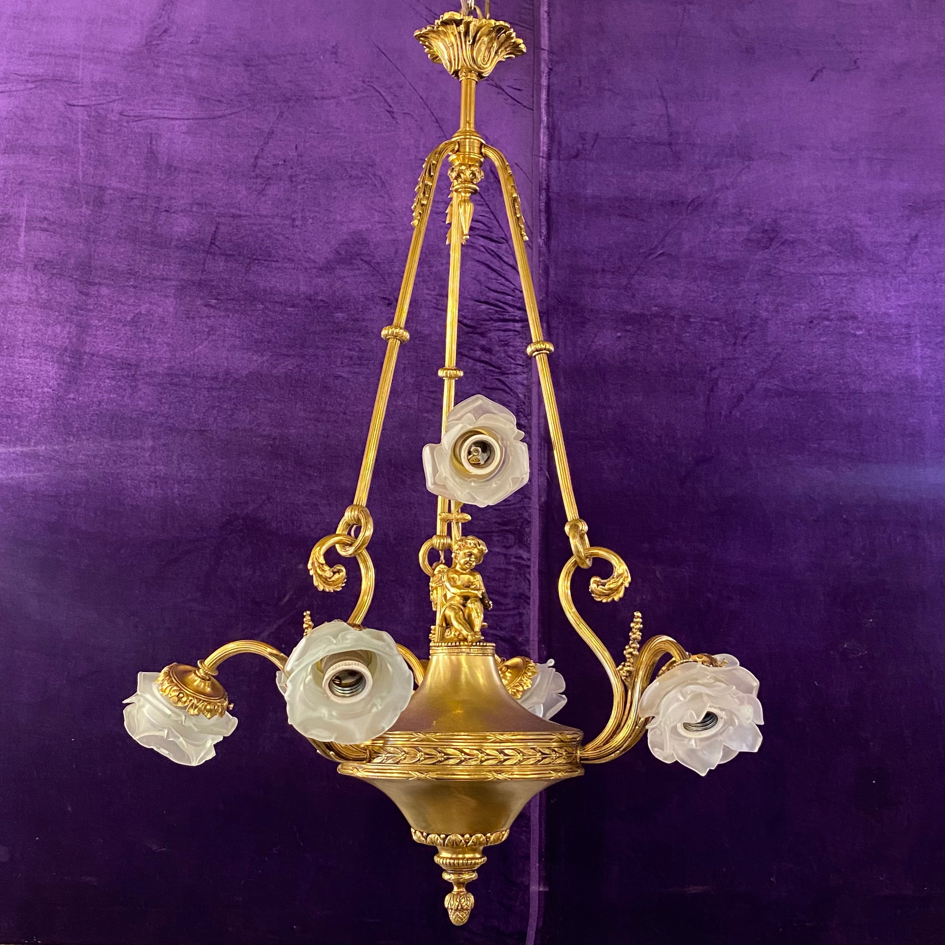 Exquisite and Rare French Romantic Brass Chandelier - SOLD