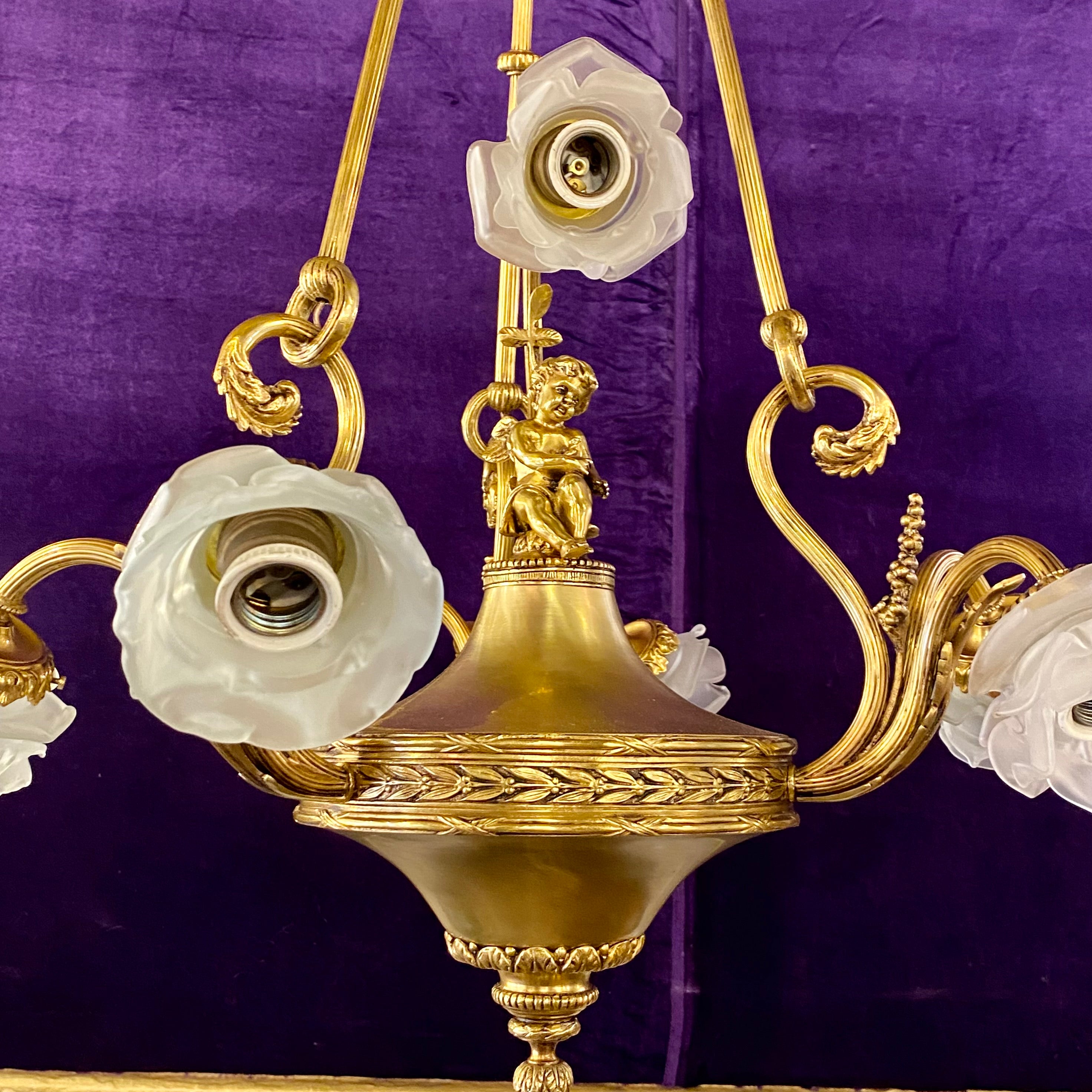 Exquisite and Rare French Romantic Brass Chandelier - SOLD