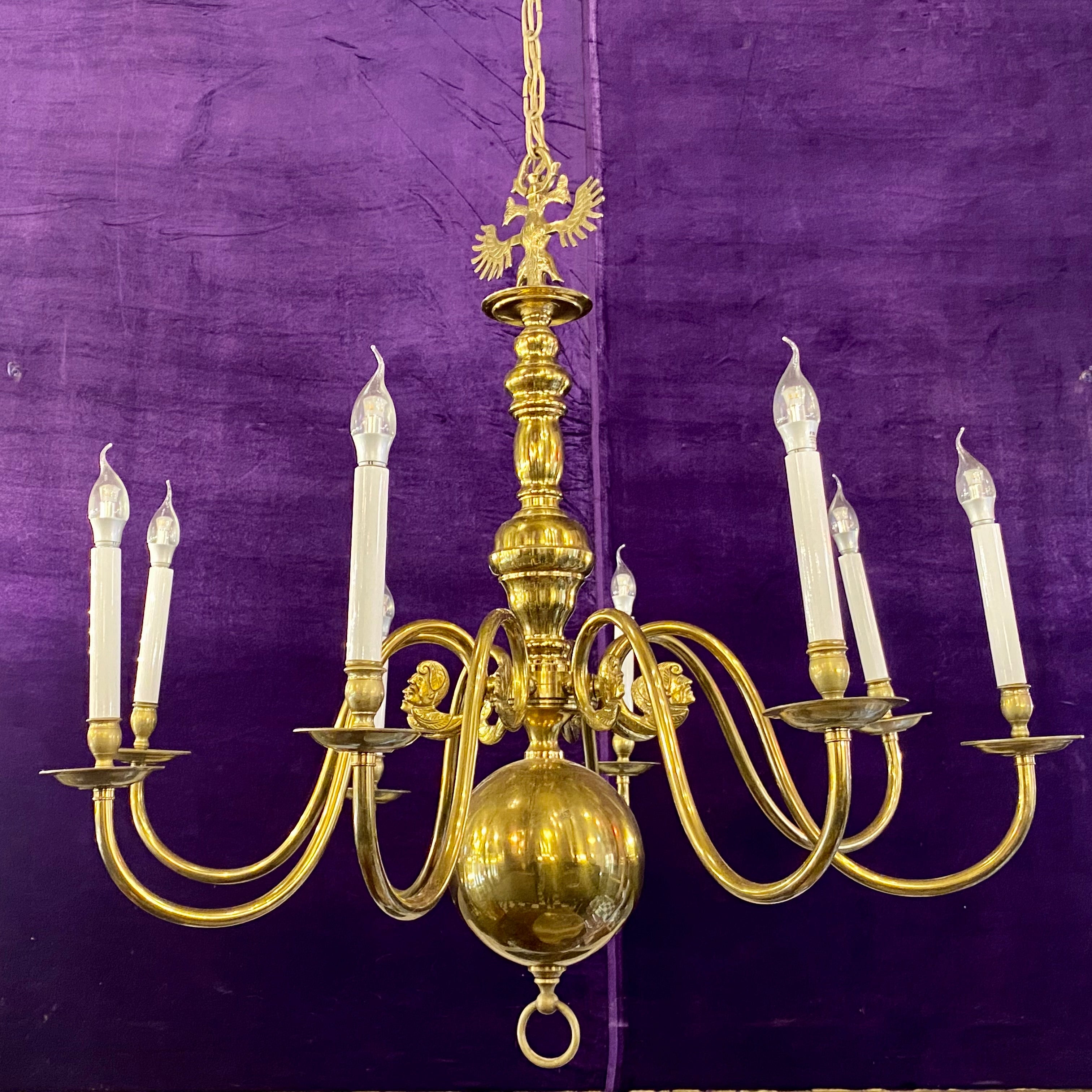 A Large Polished Brass Flemish Chandelier