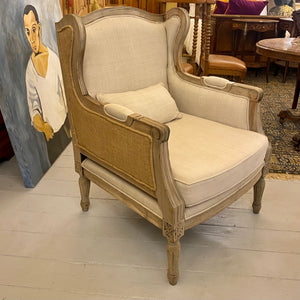 Linen & Hessian Wingback Armchair - SOLD