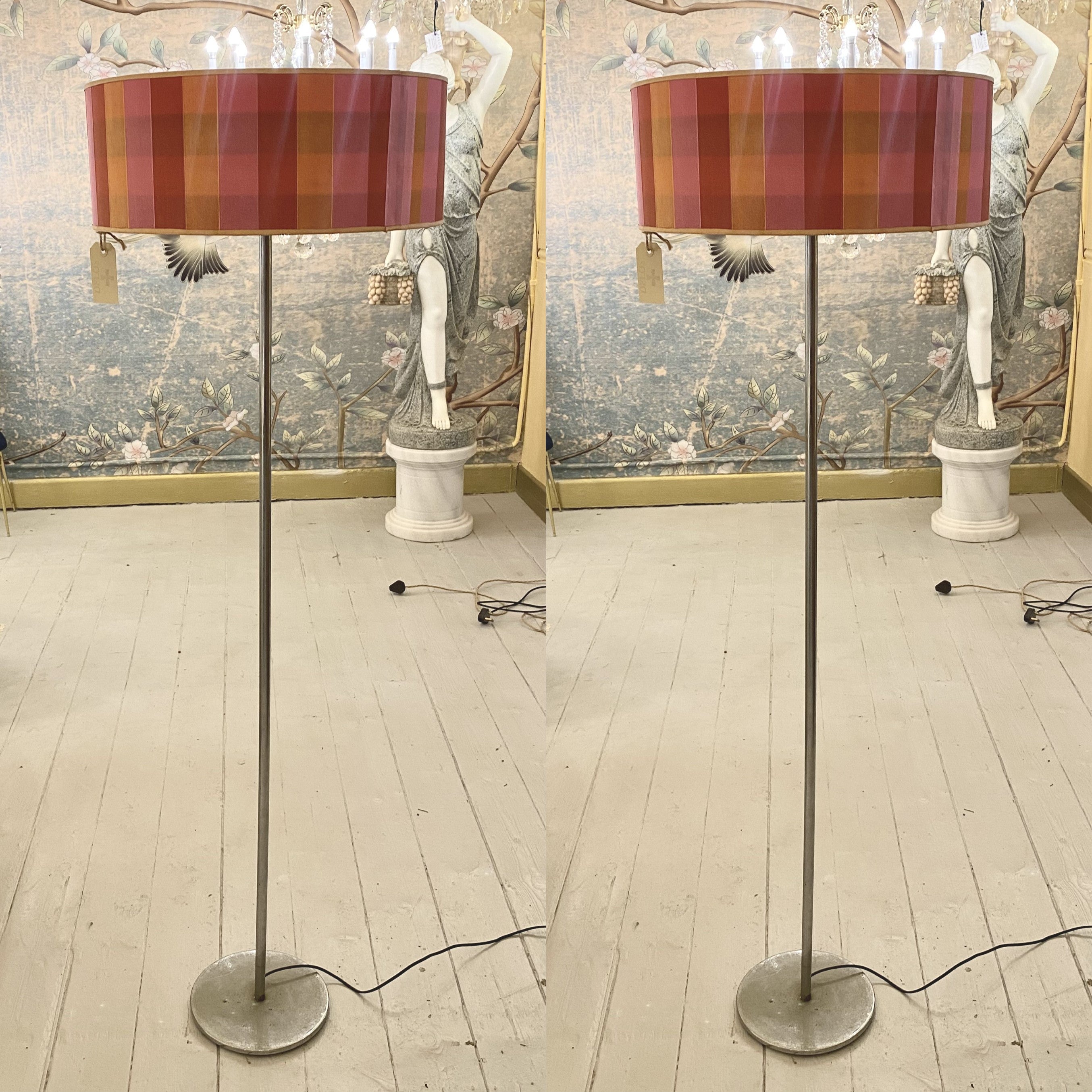 Pair of Vintage Chrome Standing Lamps with Funky Shades - SOLD