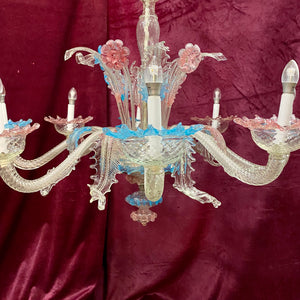 Gorgeous! Clear & Milky Glass Murano Chandelier - SOLD