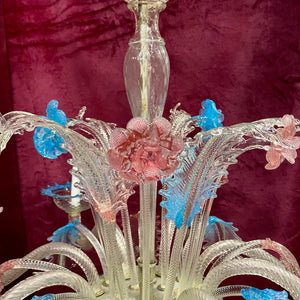 Gorgeous! Clear & Milky Glass Murano Chandelier - SOLD