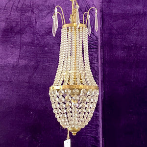 Small Brass and Crystal Neoclassical Chandelier