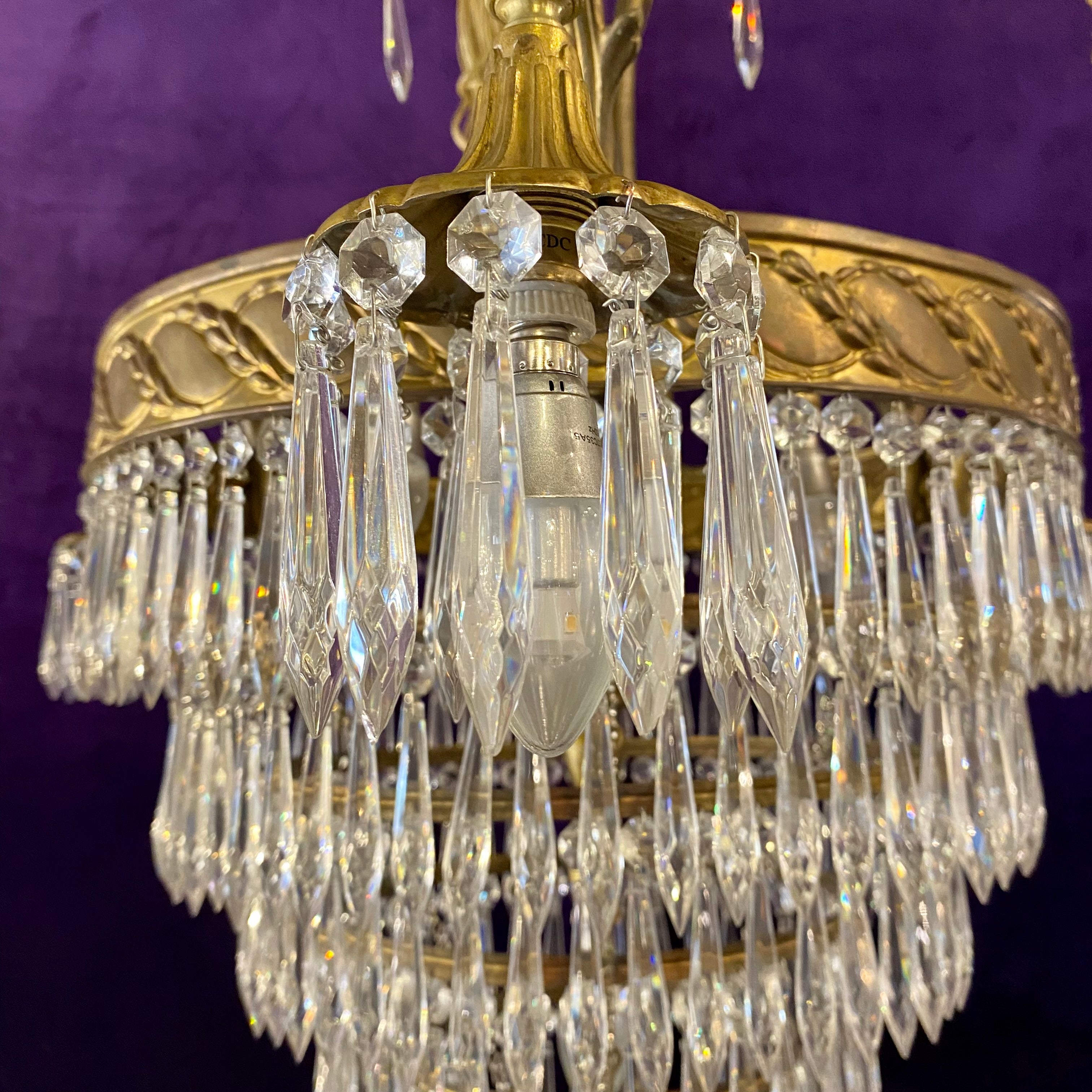 Antique Brass and Crystal Waterfall Chandelier - SOLD