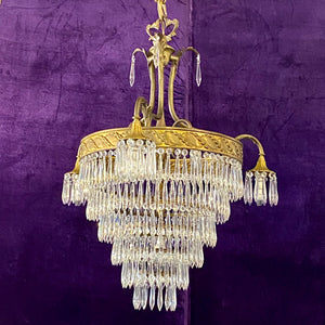 Antique Brass and Crystal Waterfall Chandelier - SOLD