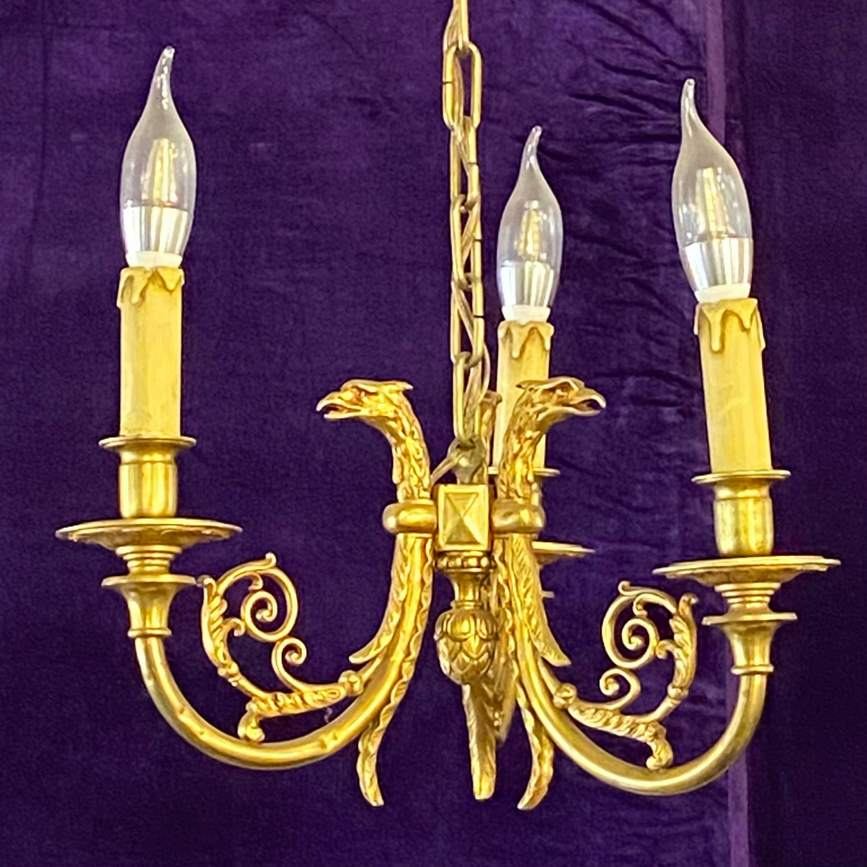 Antique Brass Gryphon Chandelier - SOLD