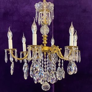 Antique French Chandelier with Delicate Glass Neck - SOLD