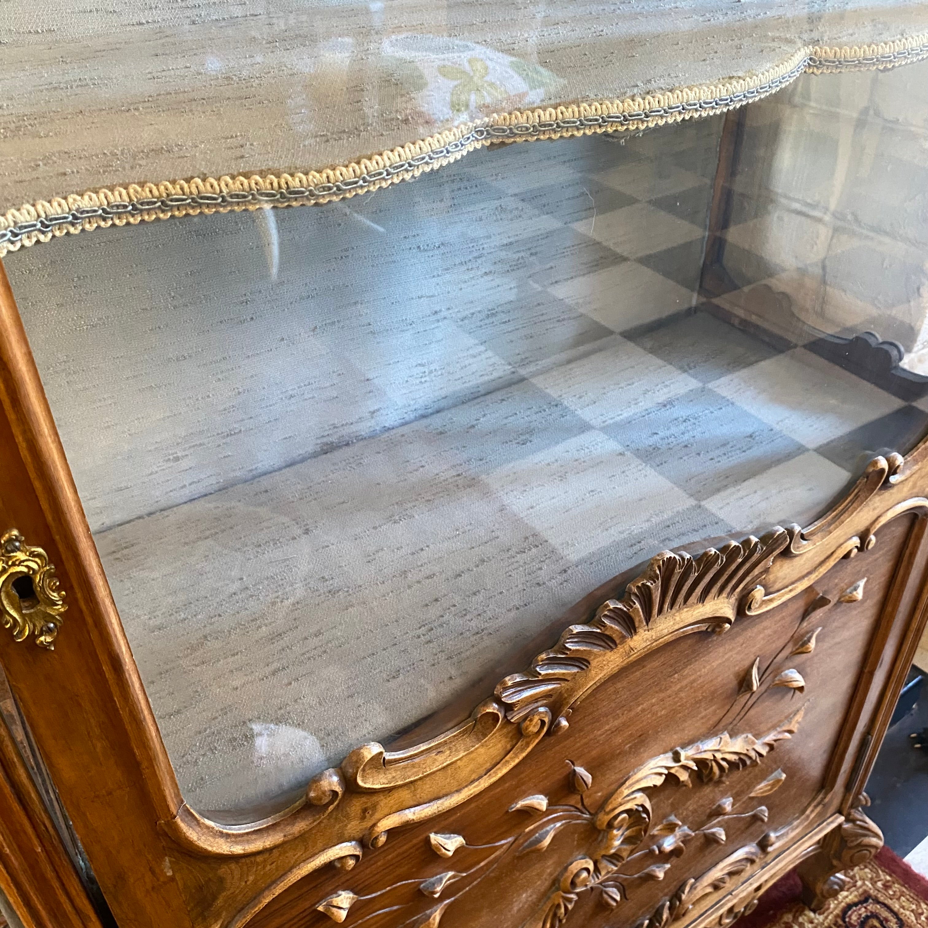 Antique French Walnut Display Cabinet with Intricate Carvings - SOLD