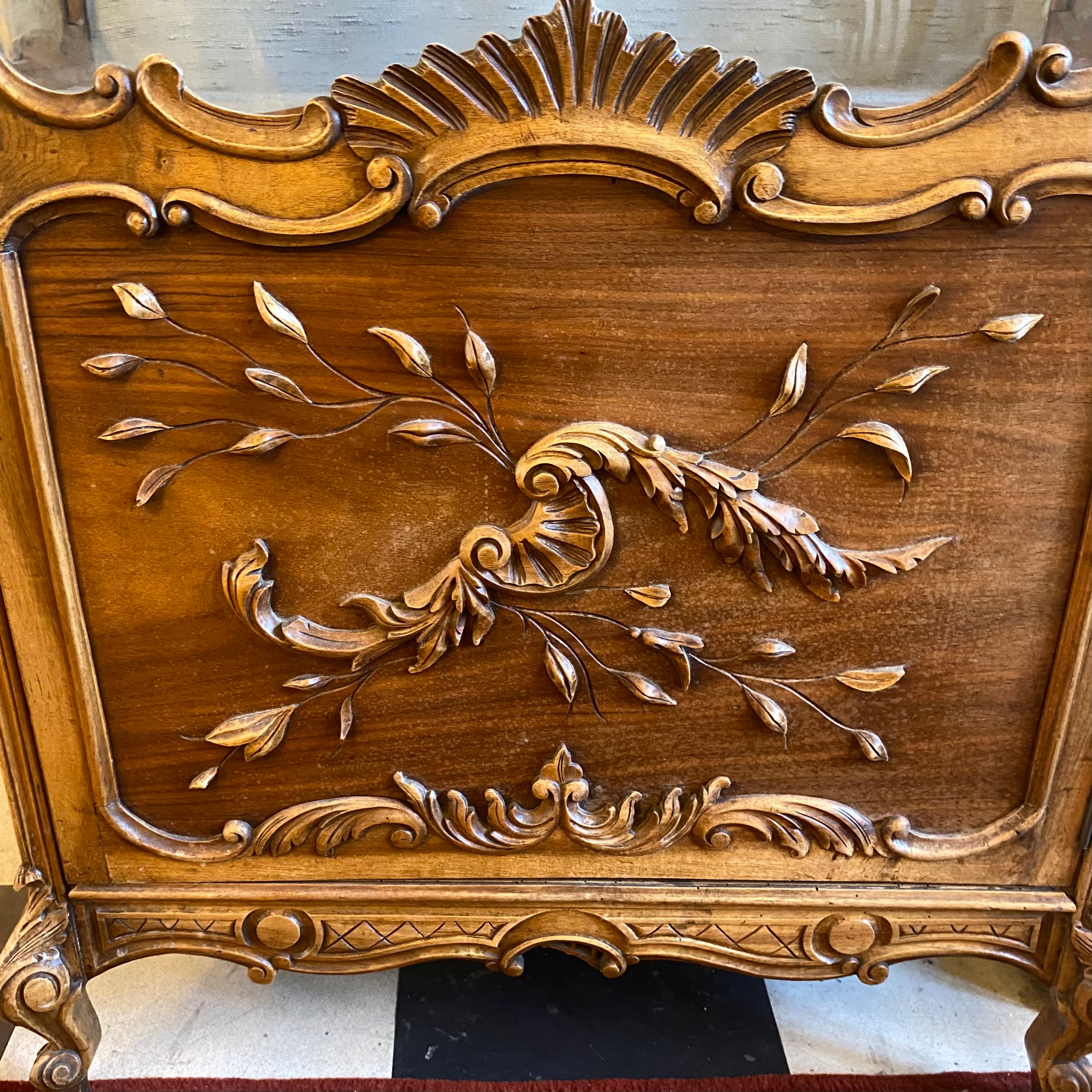 Antique French Walnut Display Cabinet with Intricate Carvings - SOLD