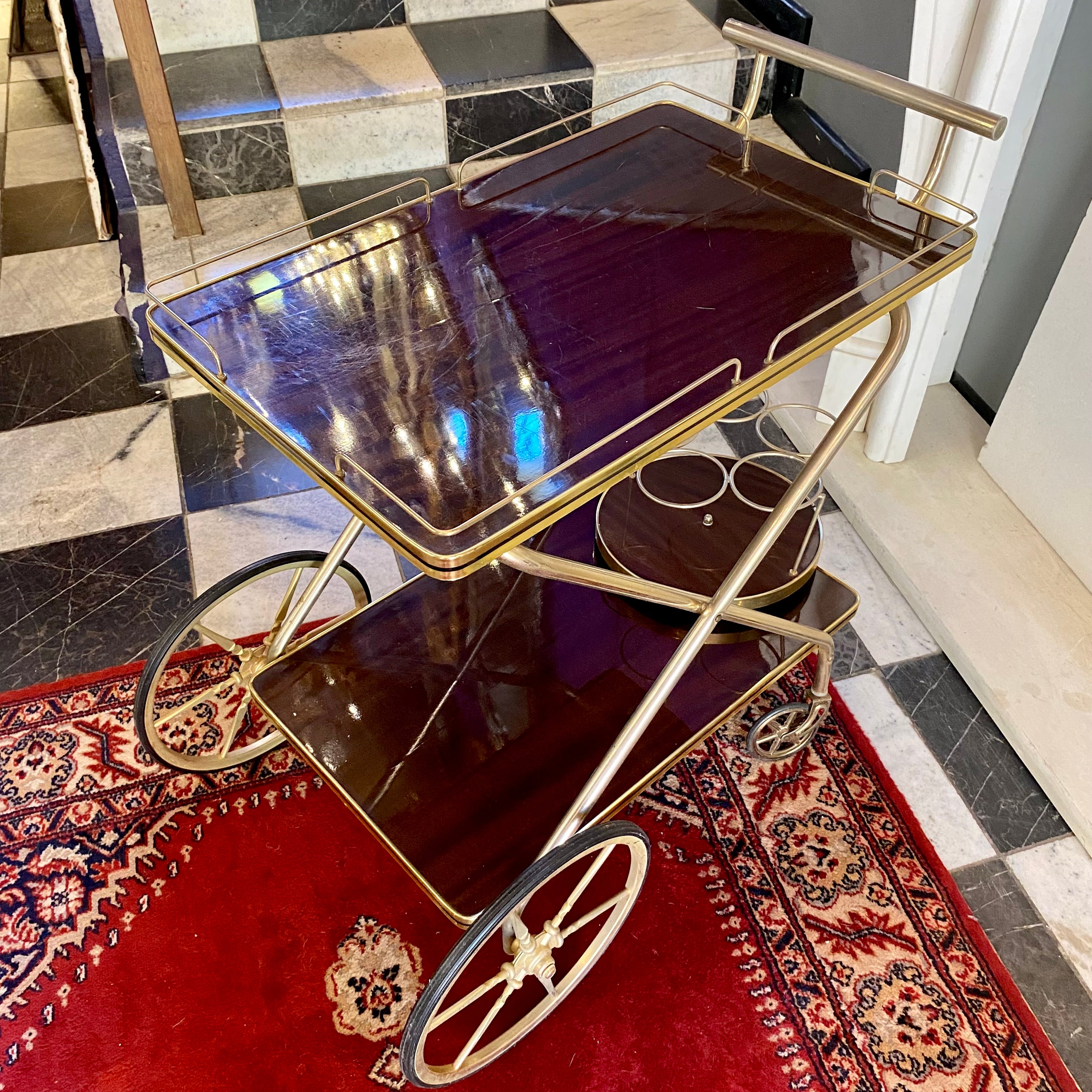 Vintage Wood and Brass Drinks Trolley - SOLD