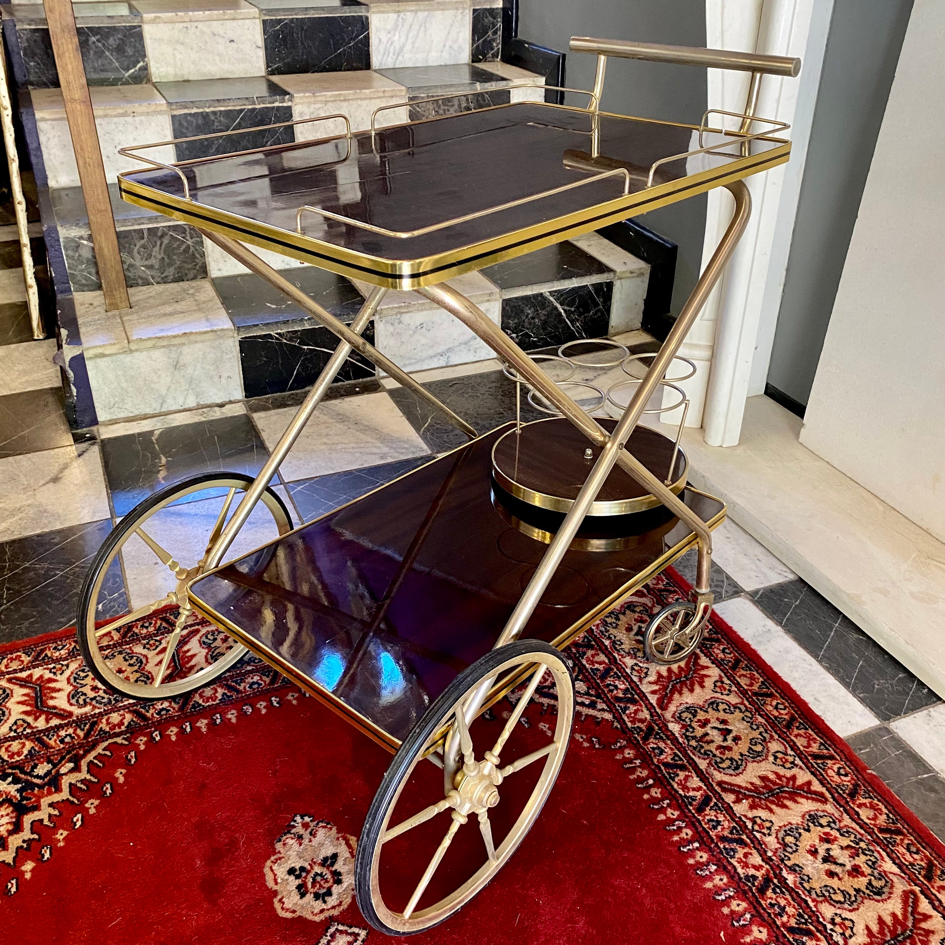 Vintage Wood and Brass Drinks Trolley - SOLD