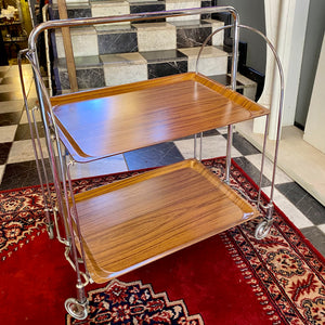 1970's Wooden Tray Drinks Trolley