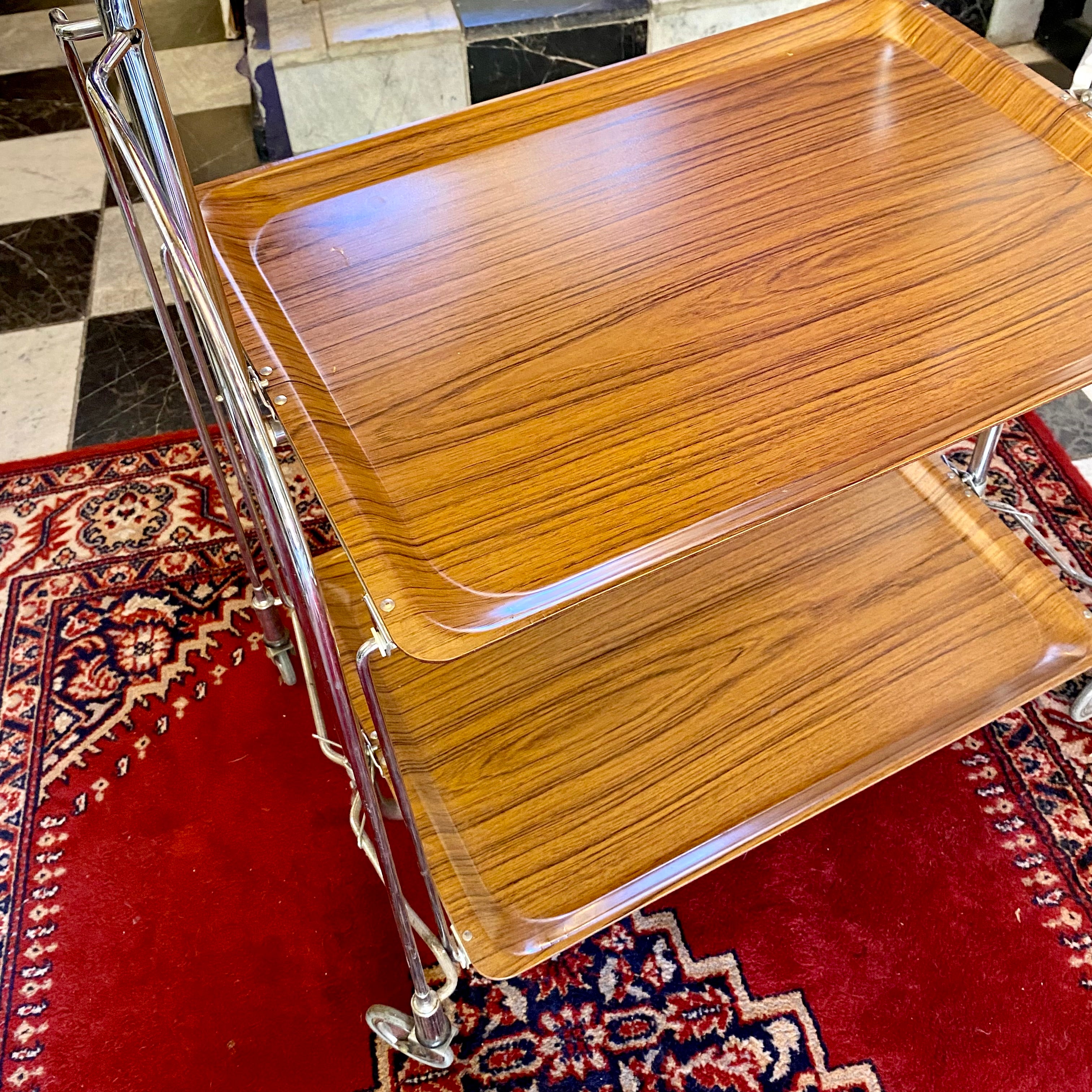 1970's Wooden Tray Drinks Trolley