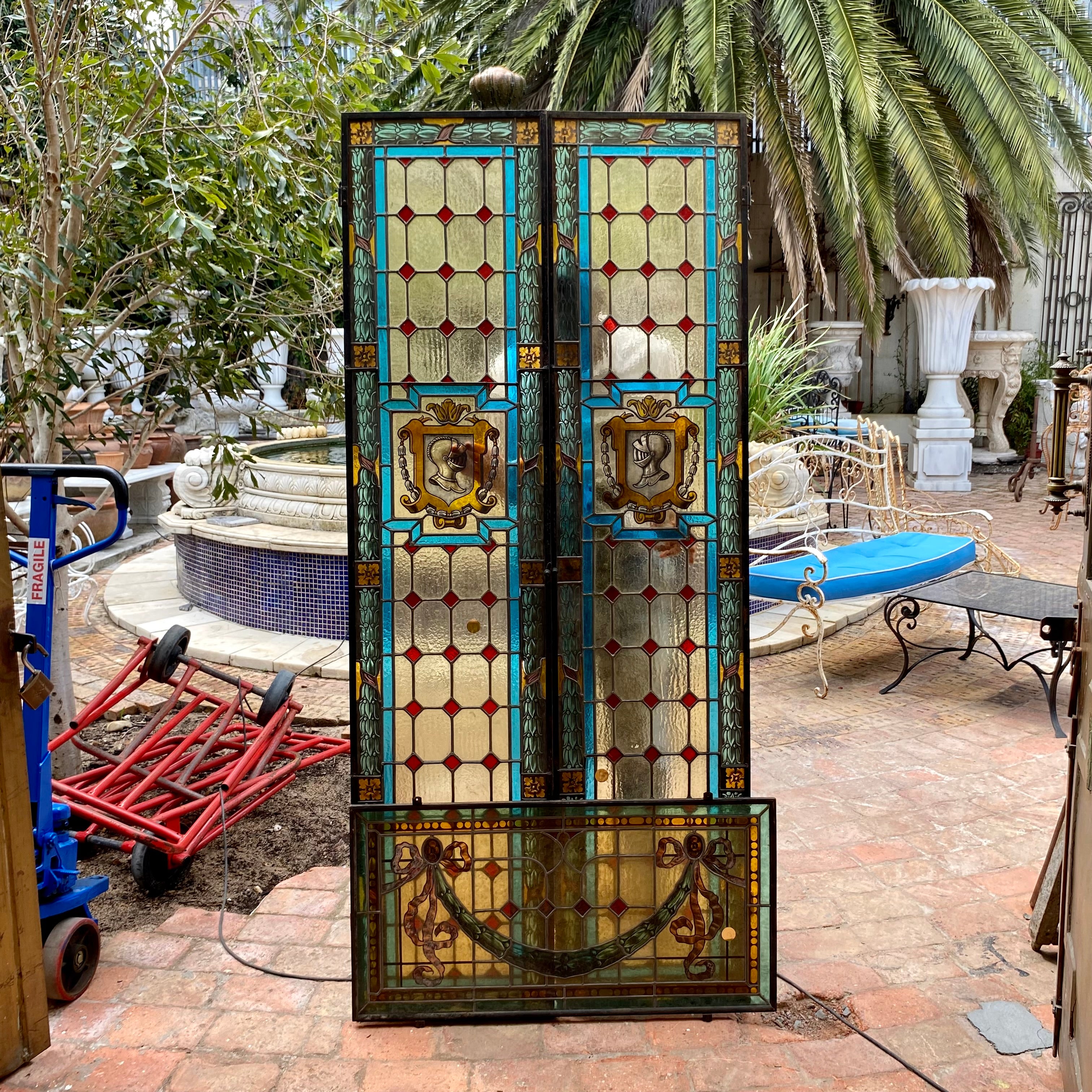 Beautiful Pair of Stained Glass Door Panels with Fanlight - SOLD