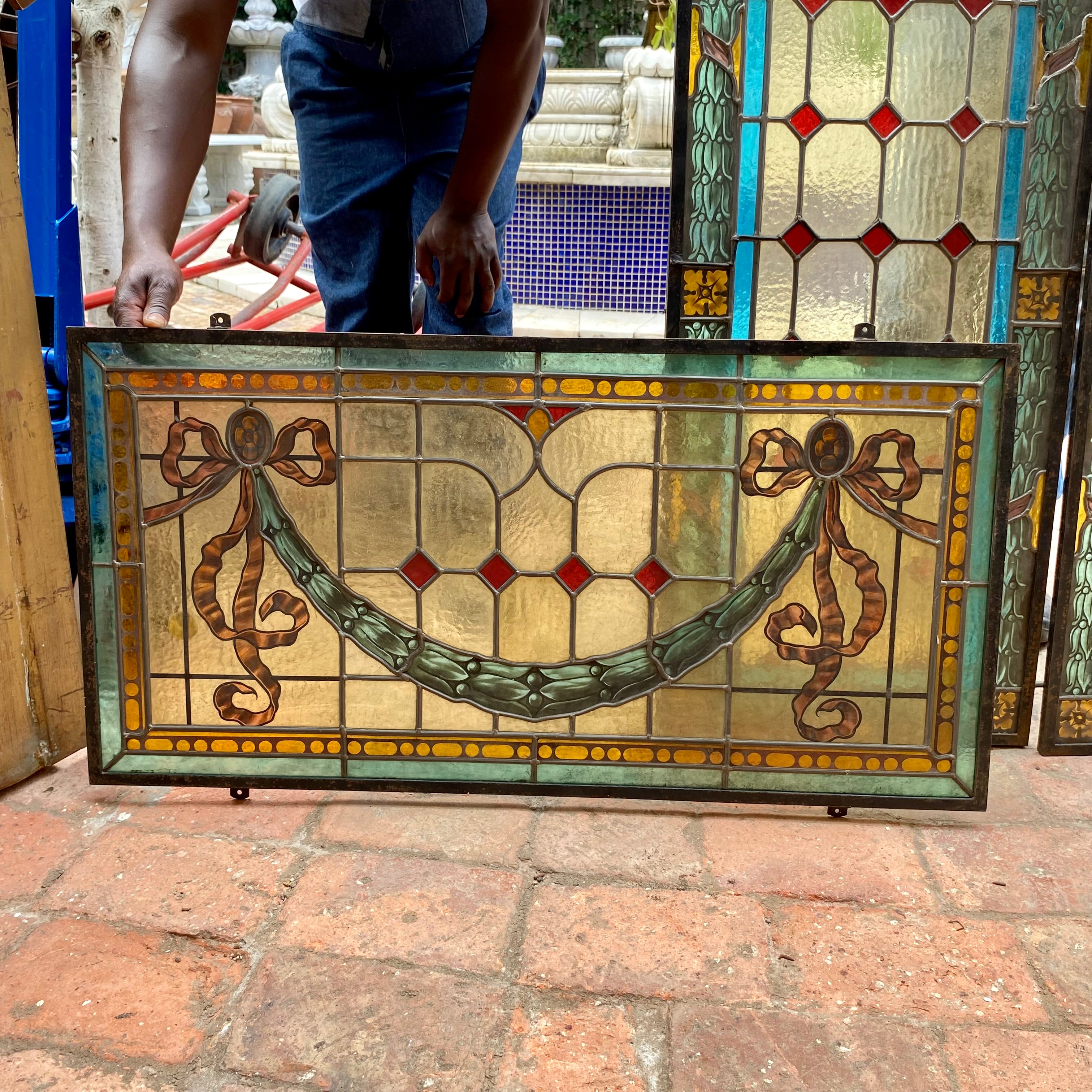 Beautiful Pair of Stained Glass Door Panels with Fanlight - SOLD