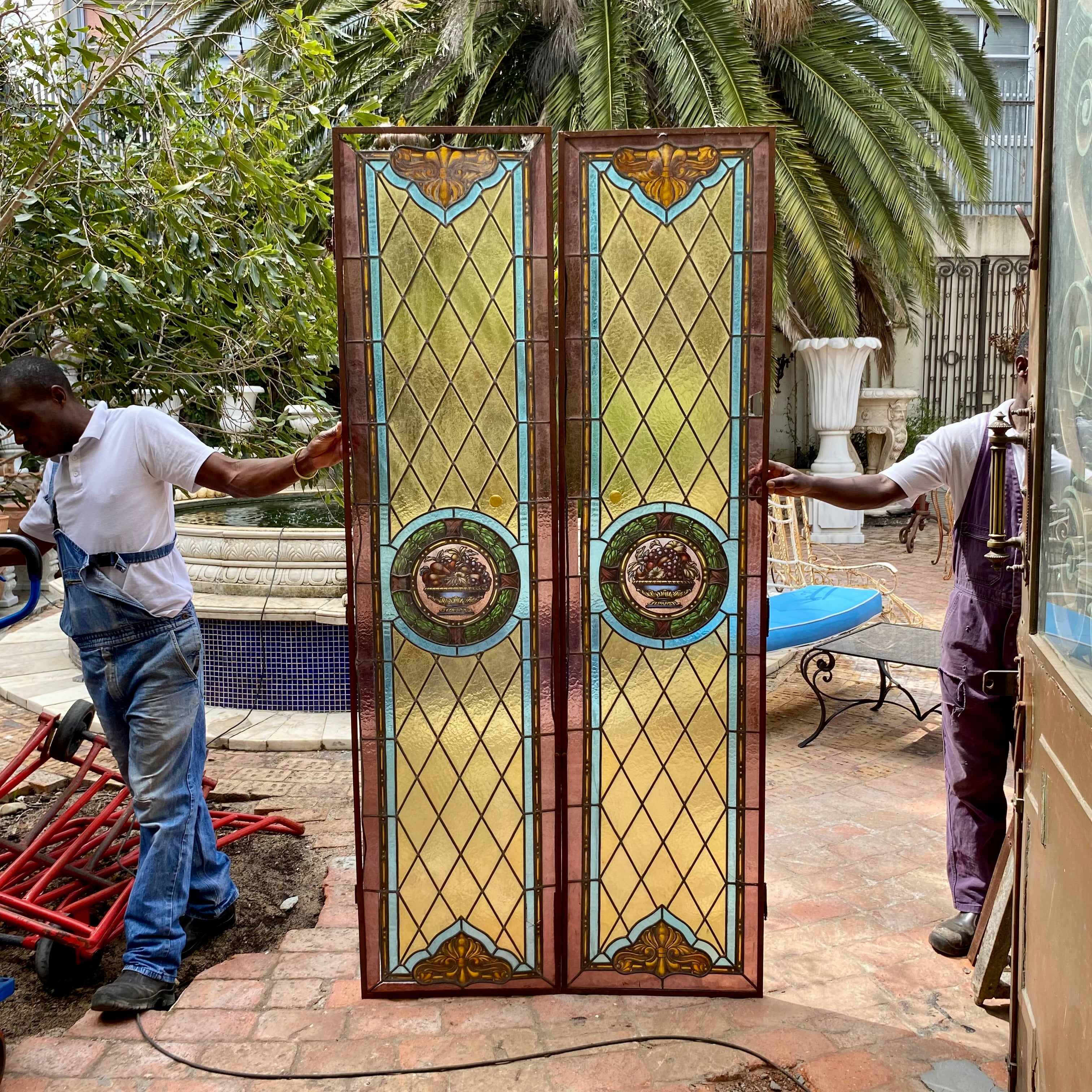 Set of Four Stained Glass Panels