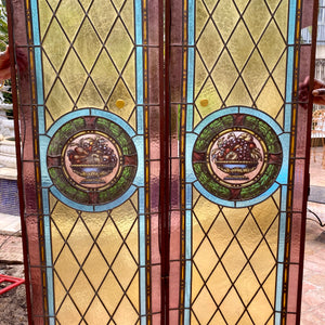 Set of Four Stained Glass Panels