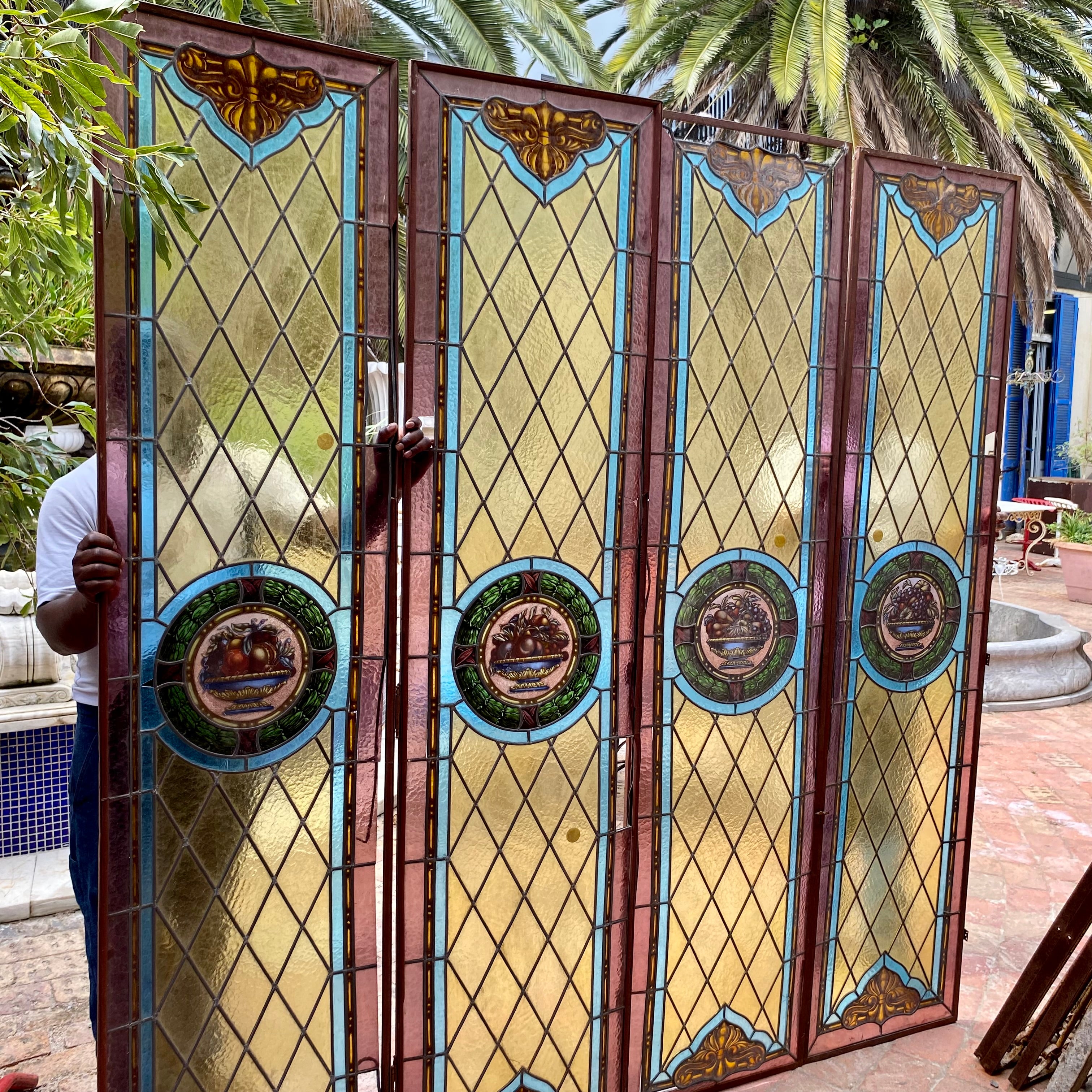 Set of Four Stained Glass Panels