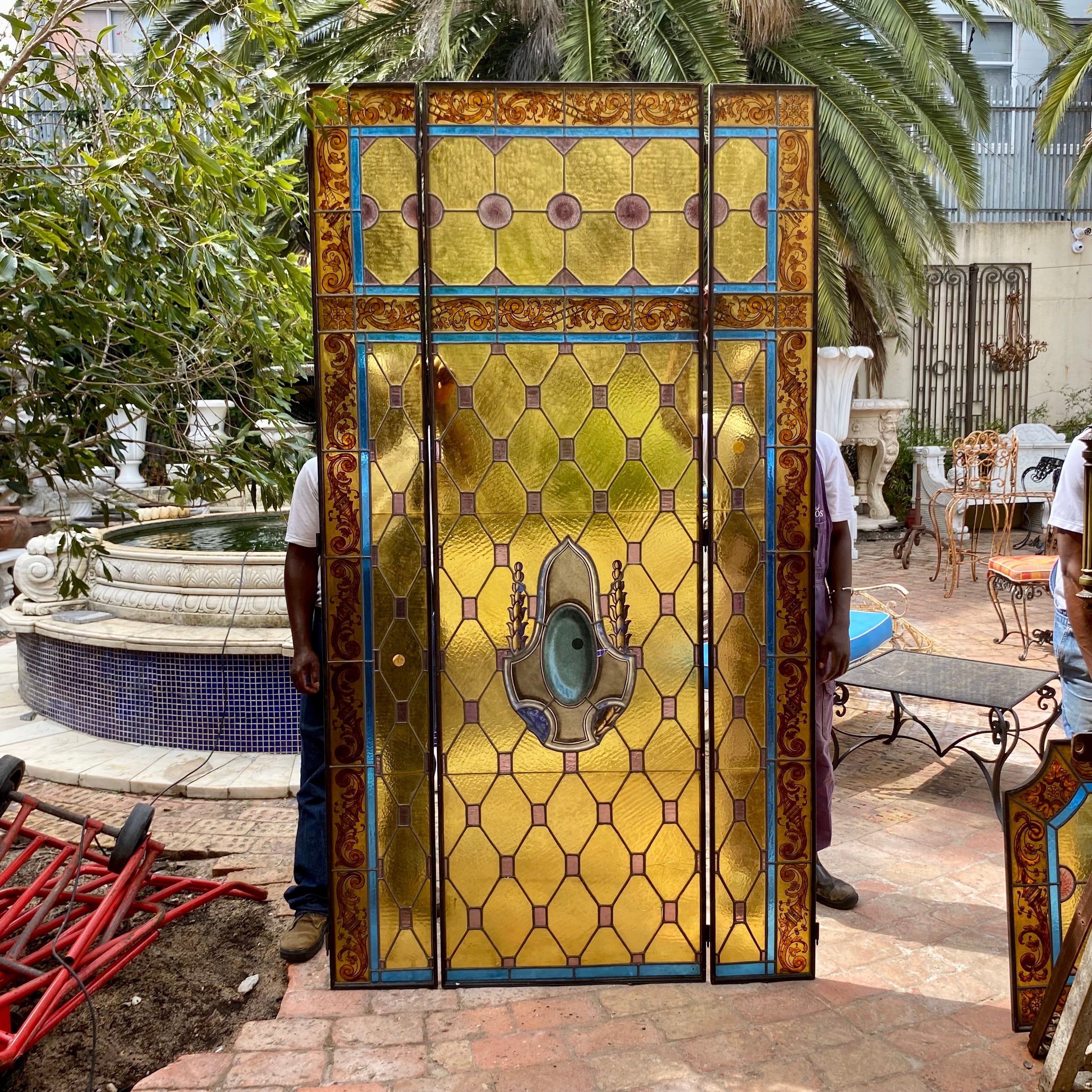 Antique Stained Glass Door with Fanlight