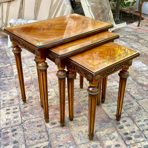 Antique Polished Inlaid Nestling Tables with Brass Castings - SOLD