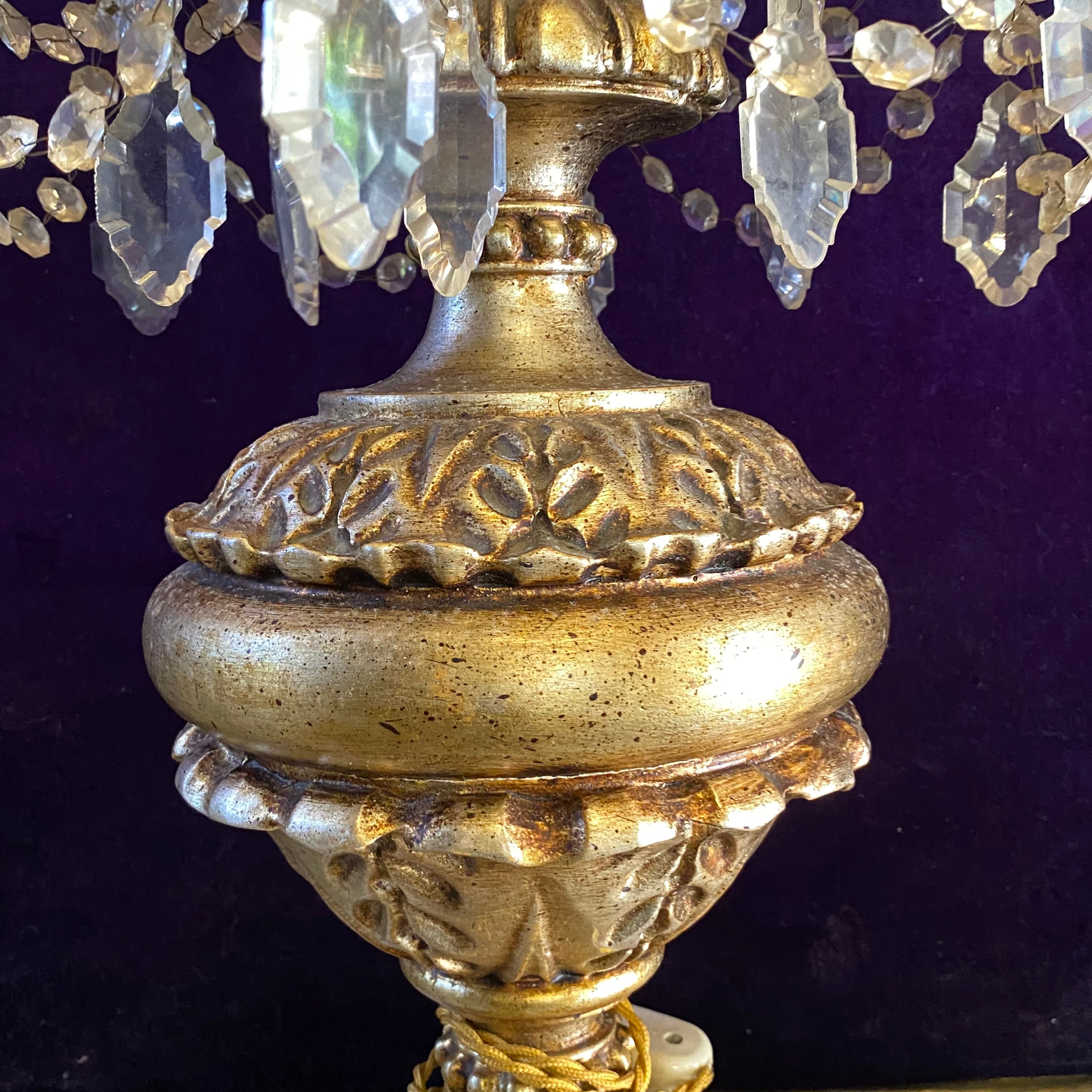 Pair of Antique Gilt Wood Candelabras with Original Crystals - SOLD