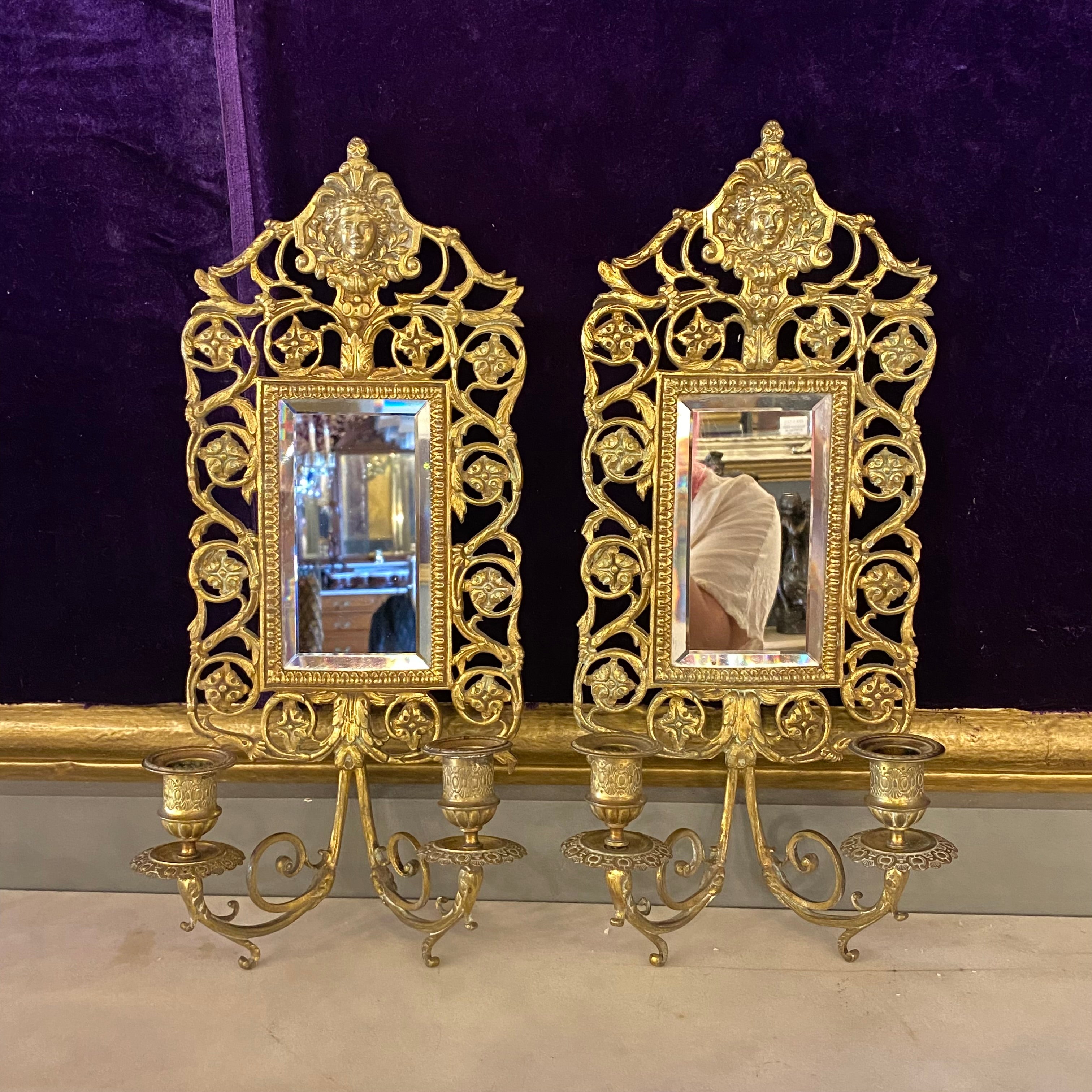 Pair of Antique Gilt Wall Mount Candle Holders - SOLD