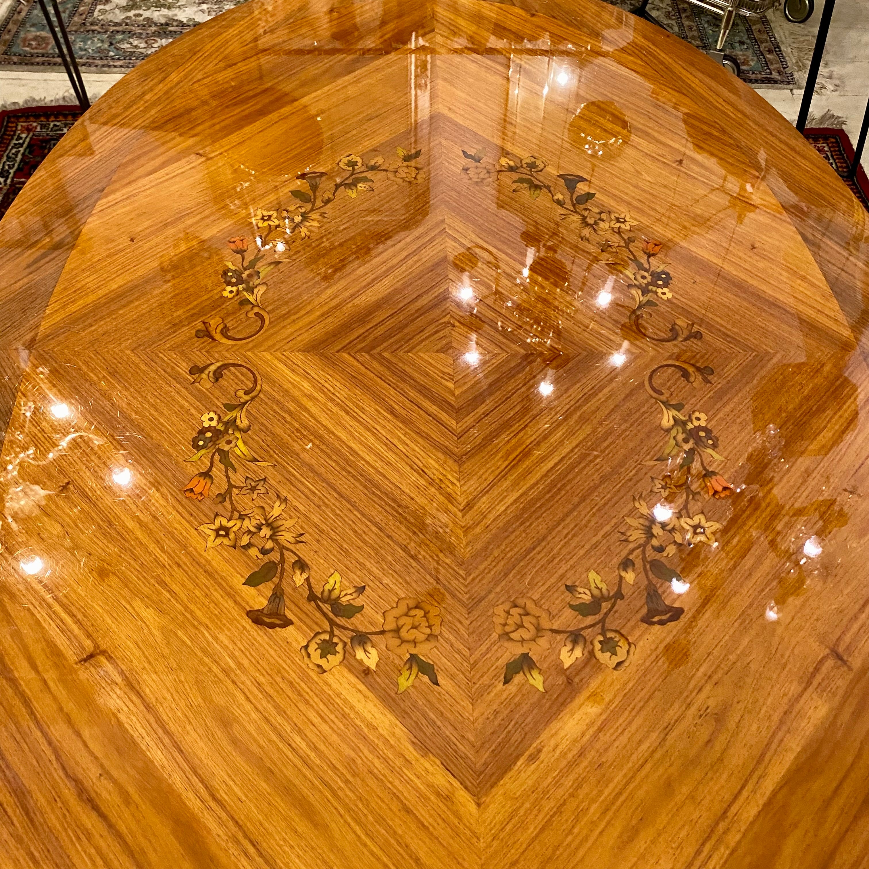 Antique Polished Inlaid Coffee Table with Brass Castings