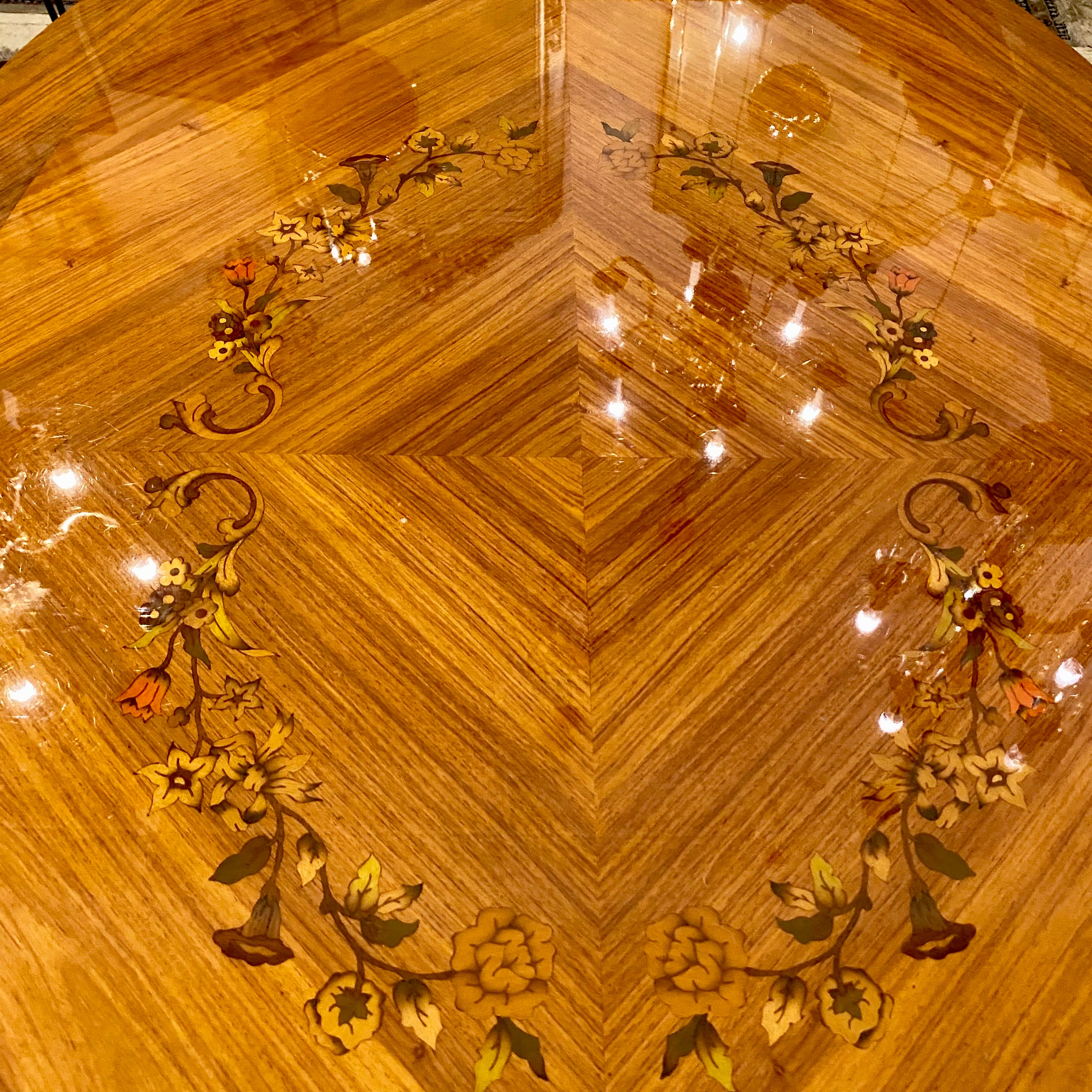 Antique Polished Inlaid Coffee Table with Brass Castings