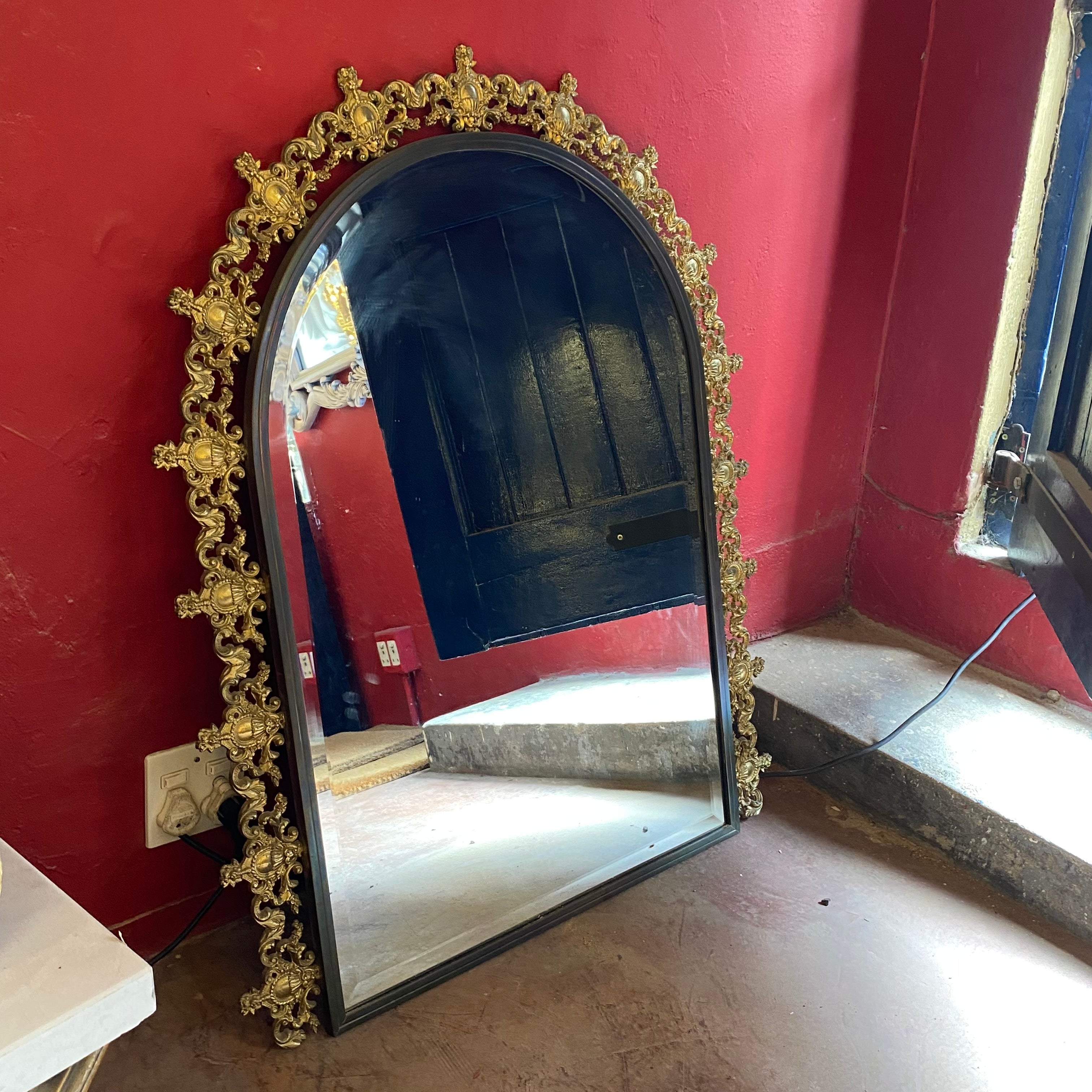 Vintage Cast Brass Mirror with Beveled Glass