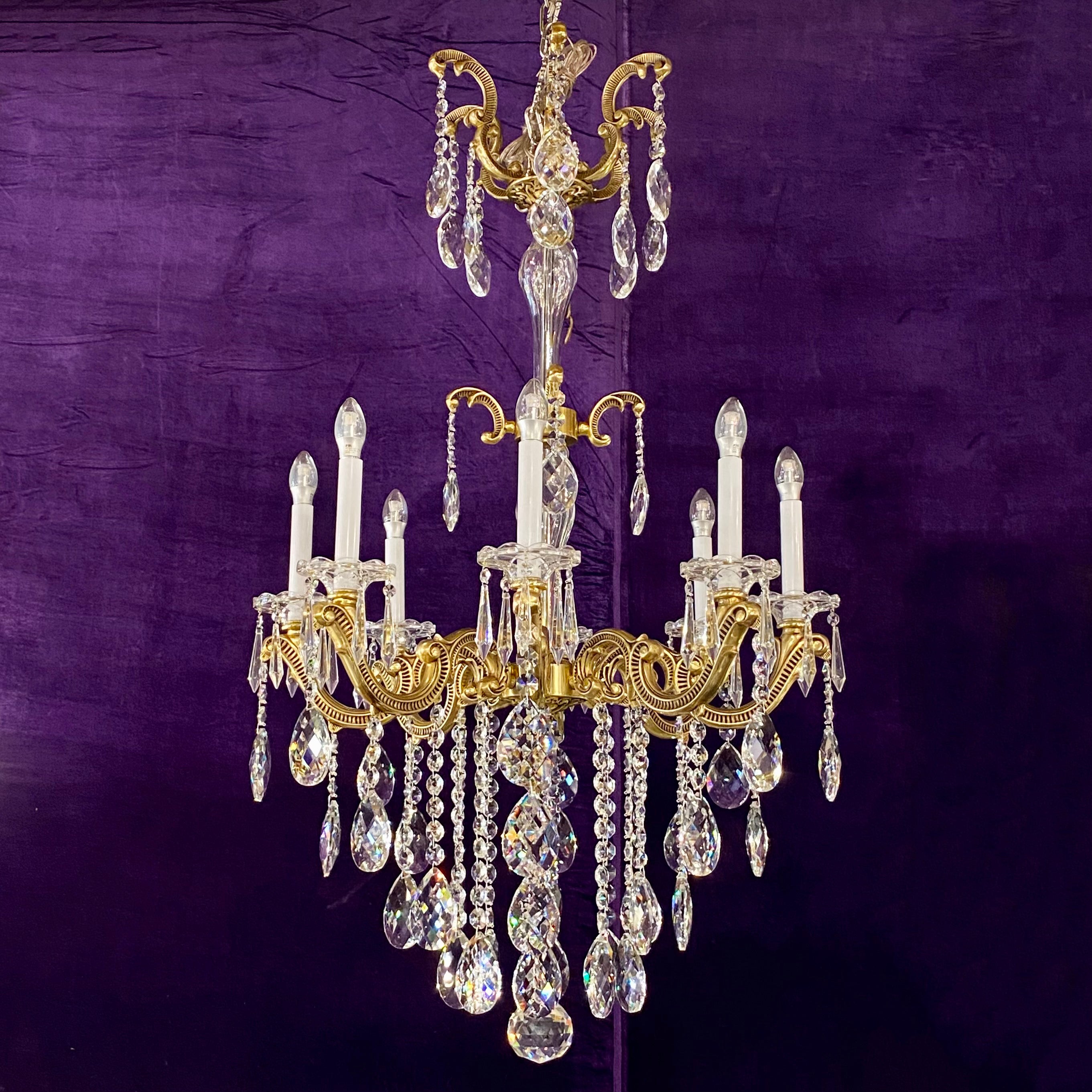 Tall Delos Eight Arm Crystal Chandelier