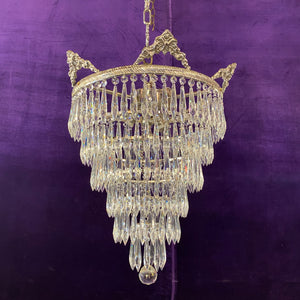 Polished Nickel & Crystal Waterfall Chandelier