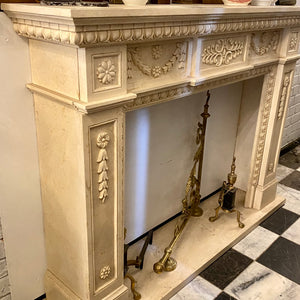 Hand Carved Creme Marble Fire Surround - SOLD