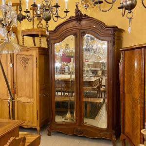 Antique Mirror Front French Walnut Armoire - SOLD