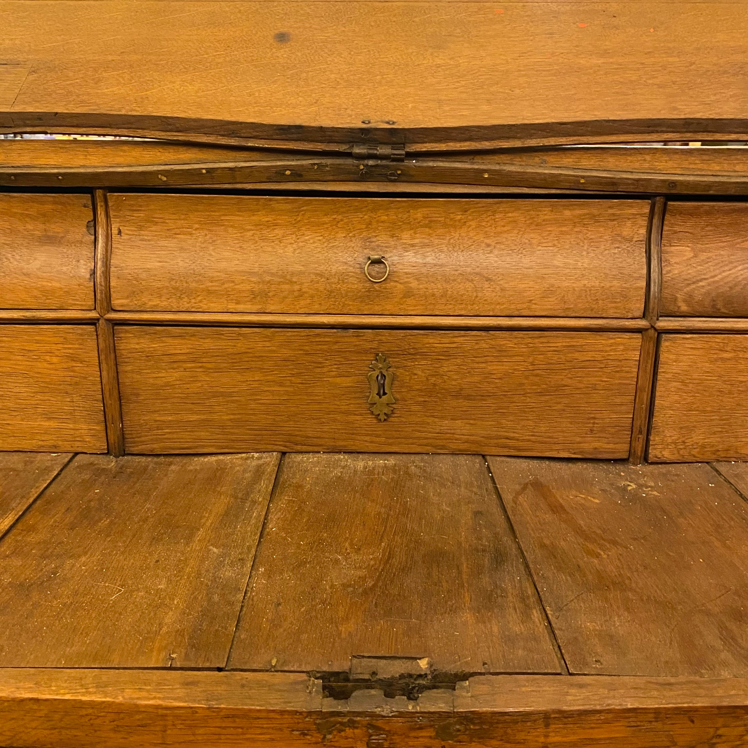 Antique Oak Writing Bureau with Brass Handles - SOLD